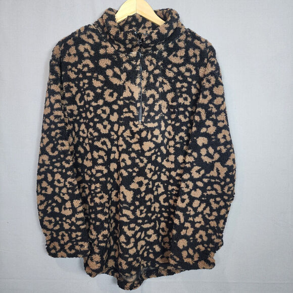 Koolaburra by UGG Women's Sherpa Fleece Pullover Brown Black Leopard Sz L - NEW - Picture 1 of 8